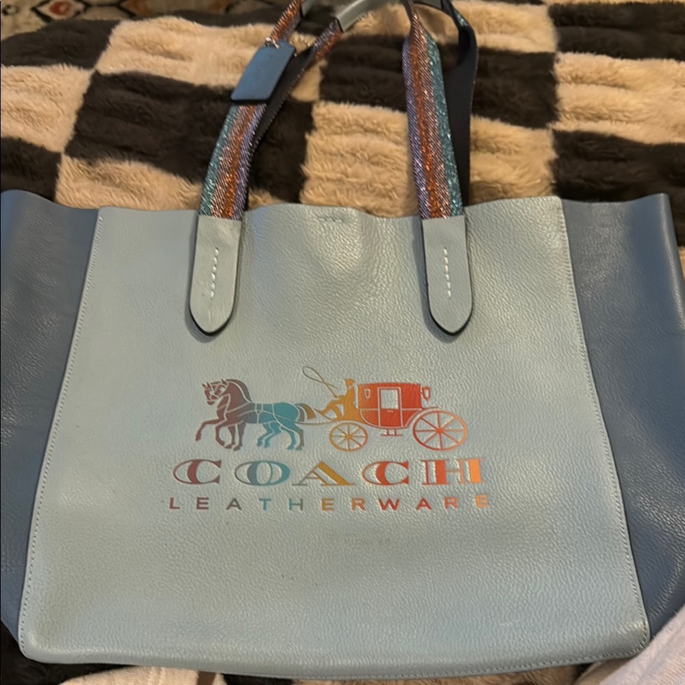 Coach Blue Leather Tote Bag